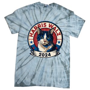 Harris Walz 2024 Funny Cat Election Kamala Harris Tim Waltz Tie-Dye T-Shirt