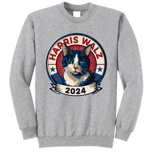 Harris Walz 2024 Funny Cat Election Kamala Harris Tim Waltz Tall Sweatshirt