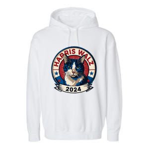 Harris Walz 2024 Funny Cat Election Kamala Harris Tim Waltz Garment-Dyed Fleece Hoodie