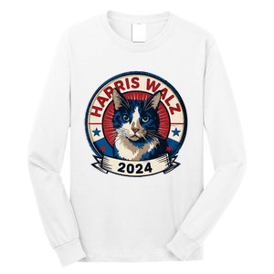 Harris Walz 2024 Funny Cat Election Kamala Harris Tim Waltz Long Sleeve Shirt