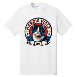 Harris Walz 2024 Funny Cat Election Kamala Harris Tim Waltz Tall T-Shirt