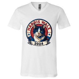 Harris Walz 2024 Funny Cat Election Kamala Harris Tim Waltz V-Neck T-Shirt