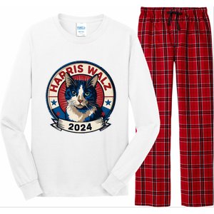 Harris Walz 2024 Funny Cat Election Kamala Harris Tim Waltz Long Sleeve Pajama Set