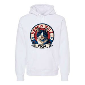 Harris Walz 2024 Funny Cat Election Kamala Harris Tim Waltz Premium Hoodie