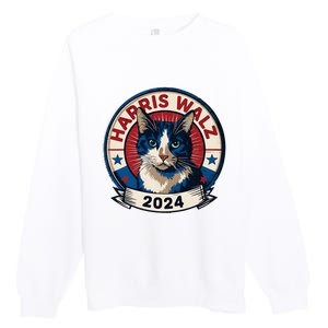 Harris Walz 2024 Funny Cat Election Kamala Harris Tim Waltz Premium Crewneck Sweatshirt