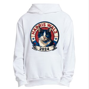 Harris Walz 2024 Funny Cat Election Kamala Harris Tim Waltz Urban Pullover Hoodie