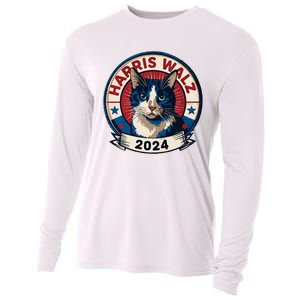 Harris Walz 2024 Funny Cat Election Kamala Harris Tim Waltz Cooling Performance Long Sleeve Crew