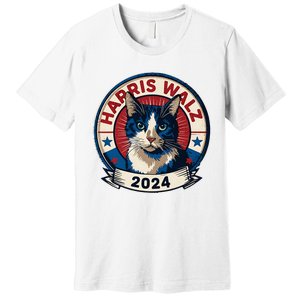 Harris Walz 2024 Funny Cat Election Kamala Harris Tim Waltz Premium T-Shirt