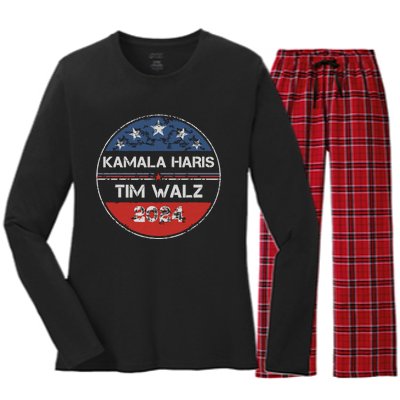 Harris Walz 2024 For President Patriotic Kamala Waltz 2024 Women's Long Sleeve Flannel Pajama Set 