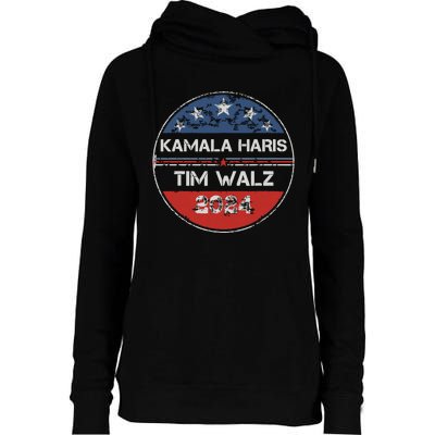 Harris Walz 2024 For President Patriotic Kamala Waltz 2024 Womens Funnel Neck Pullover Hood