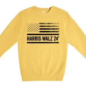 Harris Walz 2024 Election Kamala Tim Waltz American Flag Premium Crewneck Sweatshirt