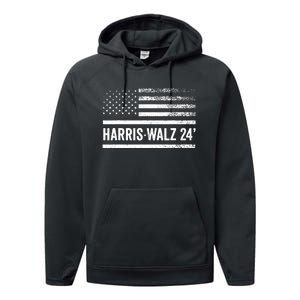 Harris Walz 2024 Election Kamala Tim Waltz American Flag Performance Fleece Hoodie