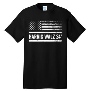 Harris Walz 2024 Election Kamala Tim Waltz American Flag Tall T-Shirt