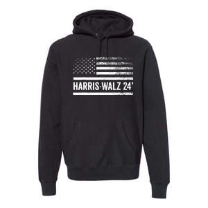 Harris Walz 2024 Election Kamala Tim Waltz American Flag Premium Hoodie