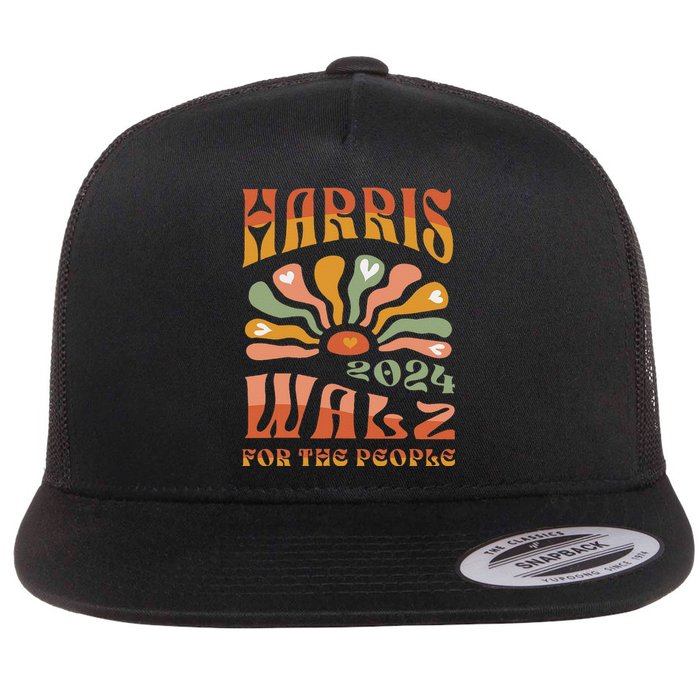 Harris Walz 2024 Election President Kamala Harris Tim Waltz Flat Bill Trucker Hat