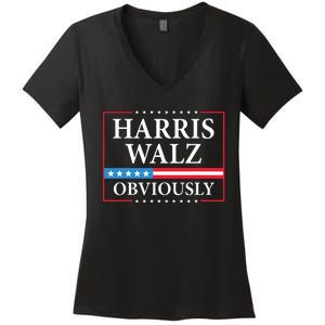 Harris Waltz 2024 Obviously Kamala Harris Tim Walz 2024 Women's V-Neck T-Shirt