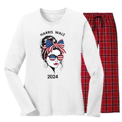 Harris Waltz 24 Election Kamala Harris Tim Waltz 2024 Women's Long Sleeve Flannel Pajama Set 