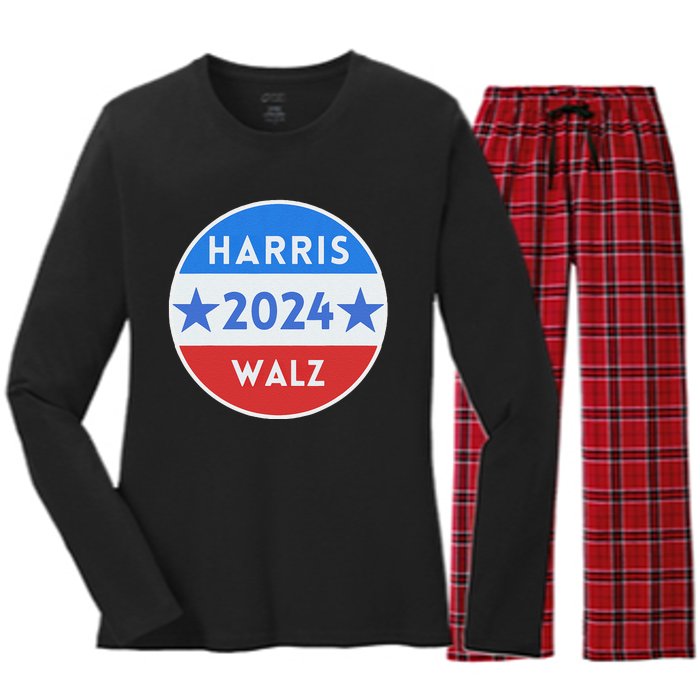 Harris Walz 2024 Kamala Harris 2024 Tim Walz 2024 Usa Flag Women's Long Sleeve Flannel Pajama Set 