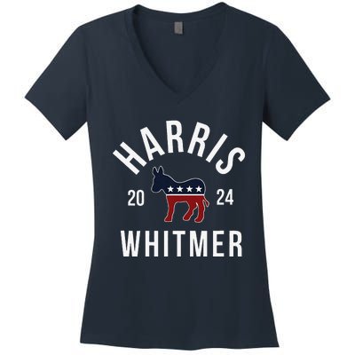 Harris Whitmer 2024 Vote Kamala Harris Gretchen Whitmer 24 Women's V-Neck T-Shirt