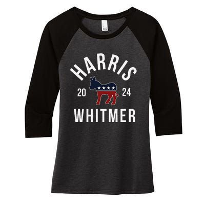 Harris Whitmer 2024 Vote Kamala Harris Gretchen Whitmer 24 Women's Tri-Blend 3/4-Sleeve Raglan Shirt