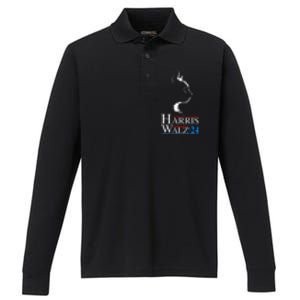 Harris Waltz 2024 Cat Election Kamala Harris Tim Walz 2024 Performance Long Sleeve Polo