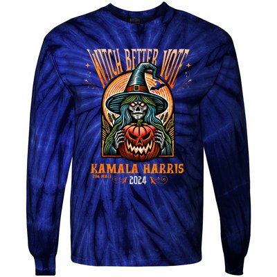 Harris Walz 2024 Halloween Witch Better Vote Kamala Harris Tie-Dye Long Sleeve Shirt