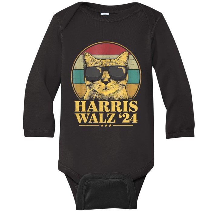 Harris Waltz 2024 Election Cat Lady Kamala Harris Tim Waltz Baby Long Sleeve Bodysuit