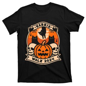 Harris Walz 2024 President Halloween Cat Pumpkin T-Shirt