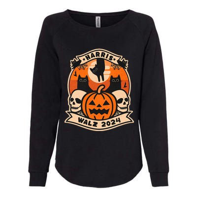 Harris Walz 2024 President Halloween Cat Pumpkin Womens California Wash Sweatshirt