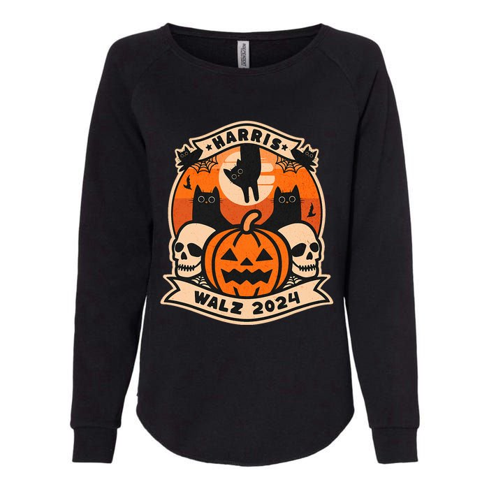 Harris Walz 2024 President Halloween Cat Pumpkin Womens California Wash Sweatshirt