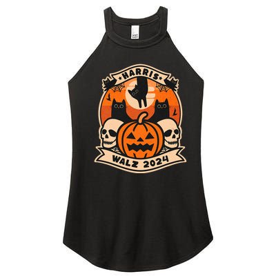 Harris Walz 2024 President Halloween Cat Pumpkin Women’s Perfect Tri Rocker Tank