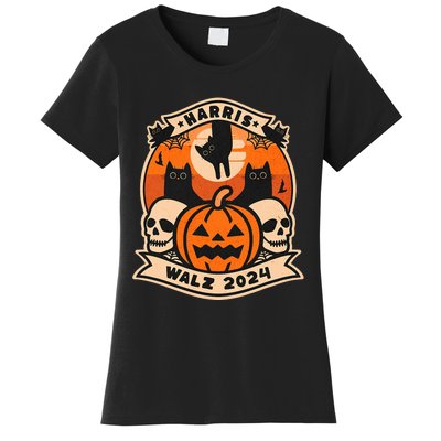 Harris Walz 2024 President Halloween Cat Pumpkin Women's T-Shirt