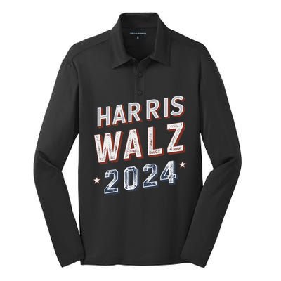 Harris Walz 2024 Election Ticket Silk Touch Performance Long Sleeve Polo