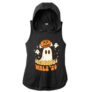 Harris Walz 2024 President Halloween Ghost Spooky Ladies PosiCharge Tri-Blend Wicking Draft Hoodie Tank