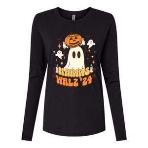 Harris Walz 2024 President Halloween Ghost Spooky Womens Cotton Relaxed Long Sleeve T-Shirt