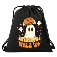 Harris Walz 2024 President Halloween Ghost Spooky Drawstring Bag