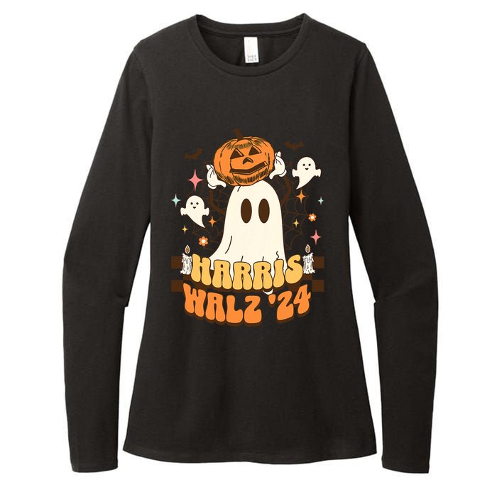 Harris Walz 2024 President Halloween Ghost Spooky Womens CVC Long Sleeve Shirt