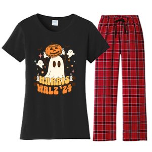 Harris Walz 2024 President Halloween Ghost Spooky Women's Flannel Pajama Set