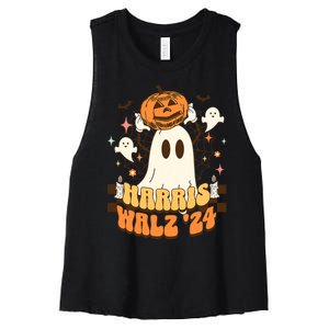 Harris Walz 2024 President Halloween Ghost Spooky Women's Racerback Cropped Tank