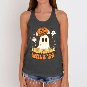 Harris Walz 2024 President Halloween Ghost Spooky Women's Knotted Racerback Tank