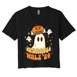 Harris Walz 2024 President Halloween Ghost Spooky Women's Crop Top Tee