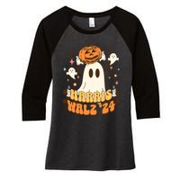 Harris Walz 2024 President Halloween Ghost Spooky Women's Tri-Blend 3/4-Sleeve Raglan Shirt