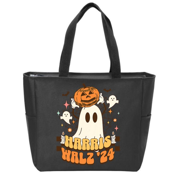 Harris Walz 2024 President Halloween Ghost Spooky Zip Tote Bag