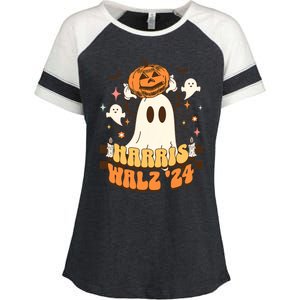 Harris Walz 2024 President Halloween Ghost Spooky Enza Ladies Jersey Colorblock Tee