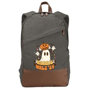 Harris Walz 2024 President Halloween Ghost Spooky Cotton Canvas Backpack