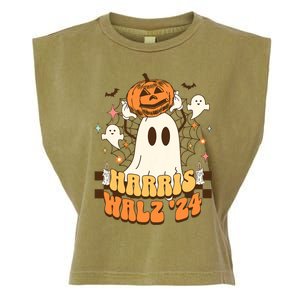 Harris Walz 2024 President Halloween Ghost Spooky Garment-Dyed Women's Muscle Tee