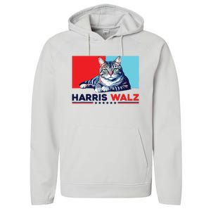 Harris Walz 2024 Funny Cat Election Kamala Harris Performance Fleece Hoodie