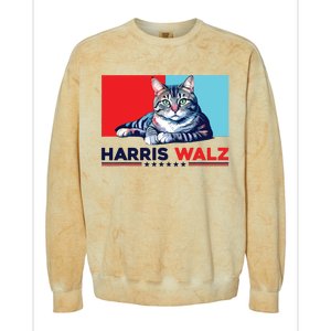 Harris Walz 2024 Funny Cat Election Kamala Harris Colorblast Crewneck Sweatshirt