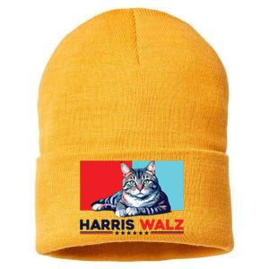 Harris Walz 2024 Funny Cat Election Kamala Harris Sustainable Knit Beanie