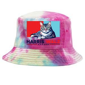 Harris Walz 2024 Funny Cat Election Kamala Harris Tie-Dyed Bucket Hat